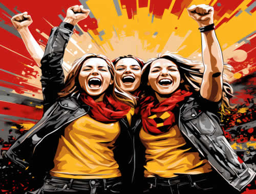 ilustración de tres chicas con el puño en alto
